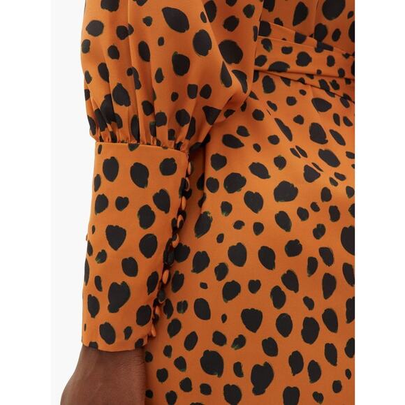 RHODE Frankie Leopard-Print Polka-Dot Satin Wrap Dress SIZE XS - Picture 6 of 14